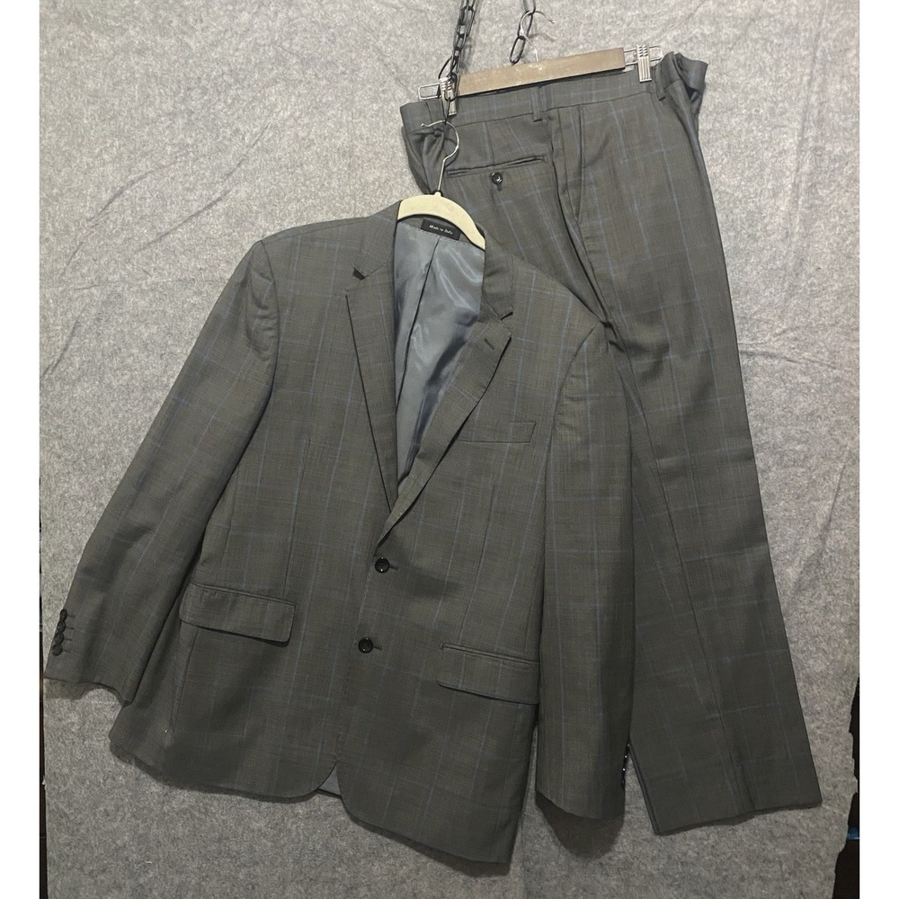Tiglio‎ Luxe Super 150's Wool Suit Mens 42R Gray Windowpane (2" EXCESS HEM)